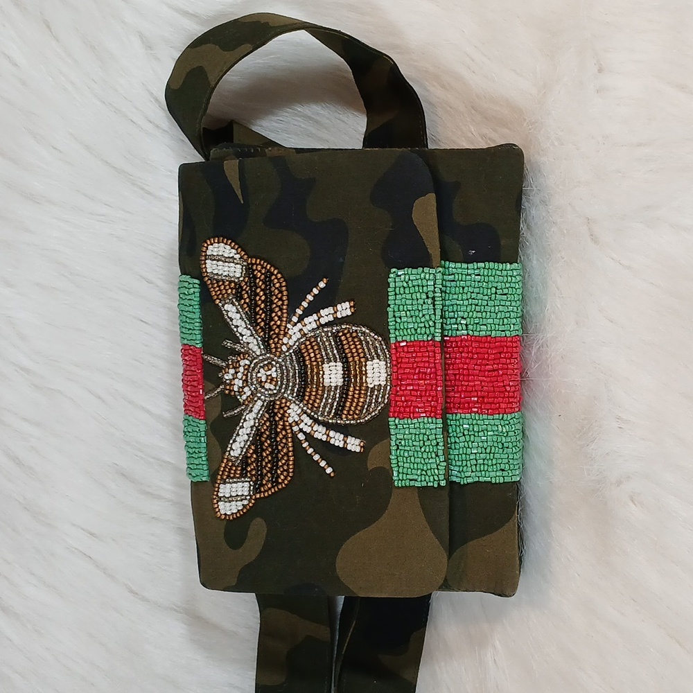 Moyna Camouflage Beaded Queen Bee Crossbody